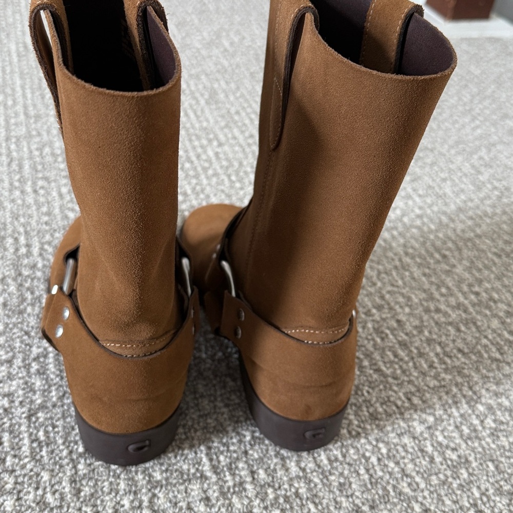 New COACH Tara Moto Suede Leather Tan Boots 5 Shoes - Picture 11 of 17